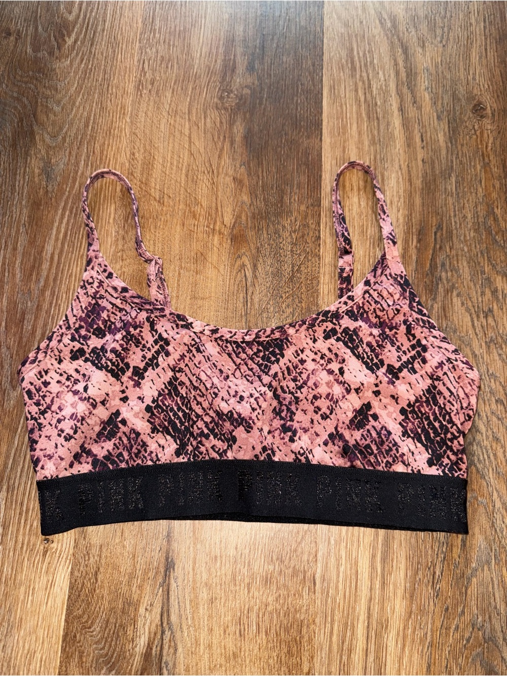 PINK Snakeprint Sports Bra with Black Band - size M